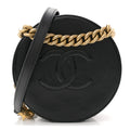 Glazed Calfskin Round As Earth Evening Bag Black