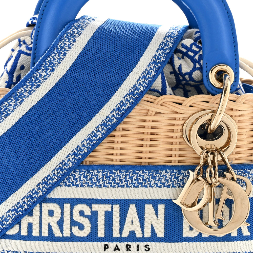 Wicker Oblique Mini Lady Dior Bag Florescent Blue