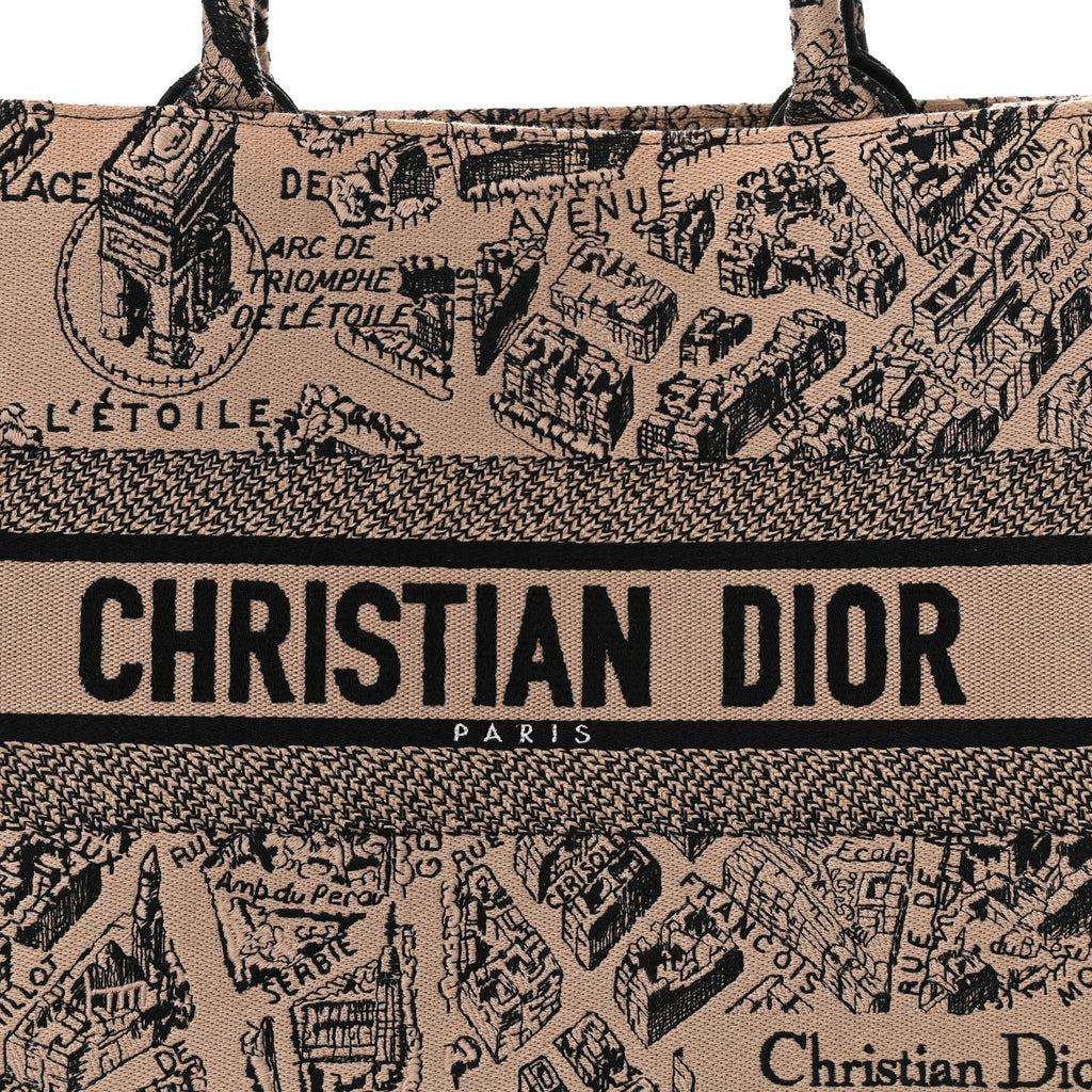 Canvas Embroidered Medium Plan De Paris Book Tote Beige Multi