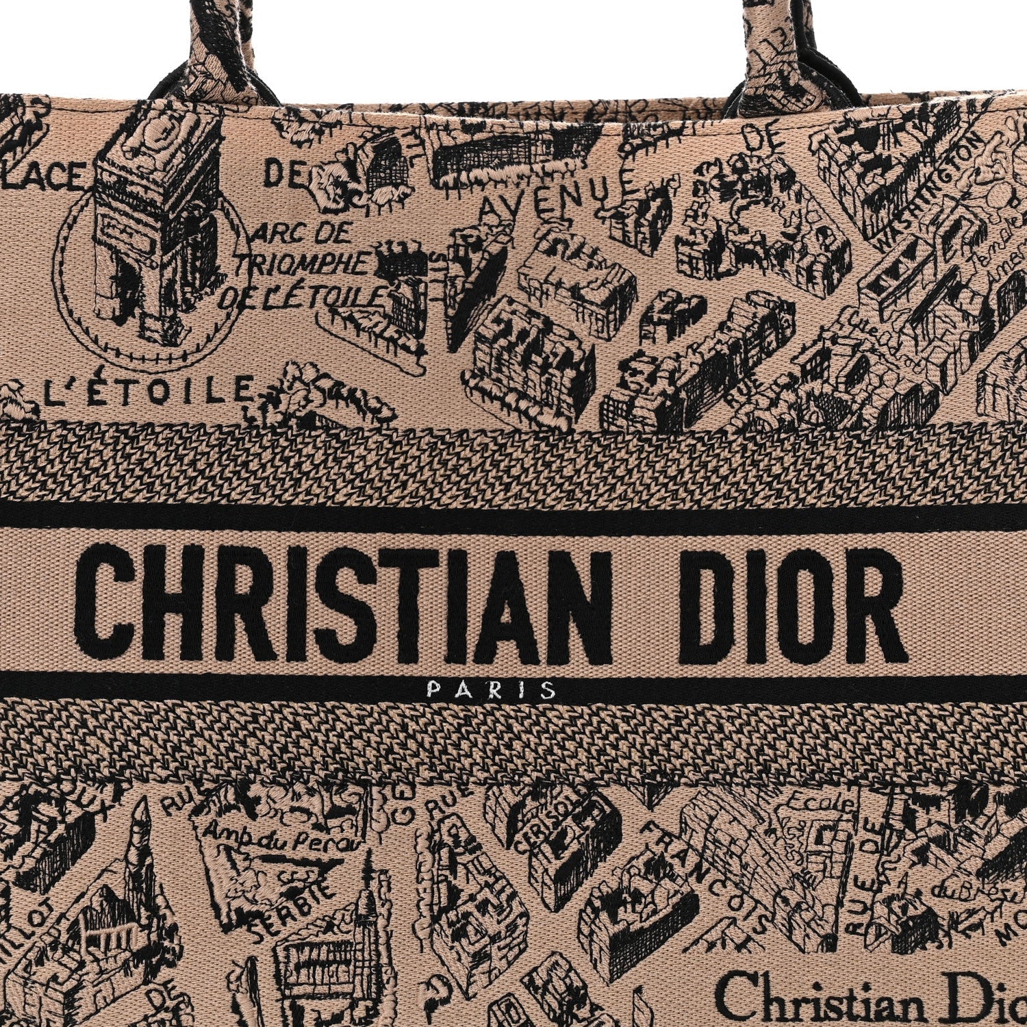 Canvas Embroidered Medium Plan De Paris Book Tote Beige Multi