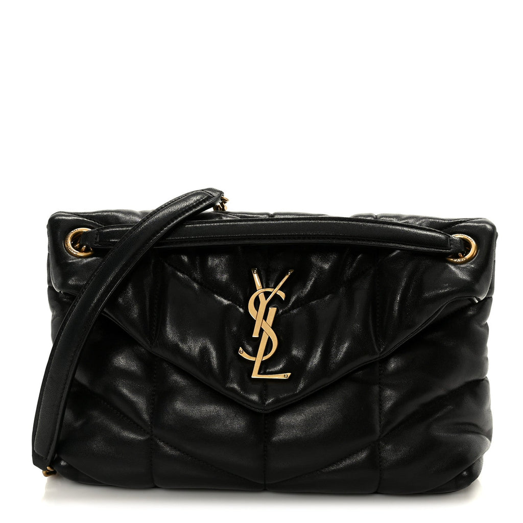 Lambskin Quilted Small Loulou Puffer Monogram Chain Satchel Black