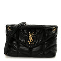 Lambskin Quilted Small Loulou Puffer Monogram Chain Satchel Black