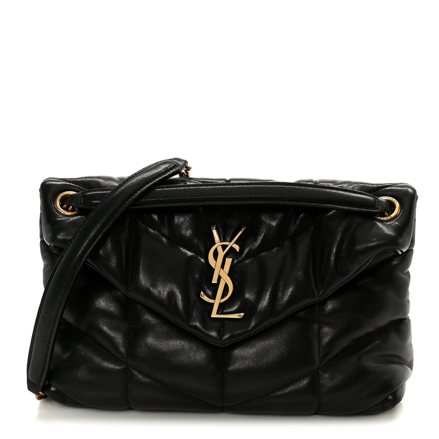 Lambskin Quilted Small Loulou Puffer Monogram Chain Satchel Black