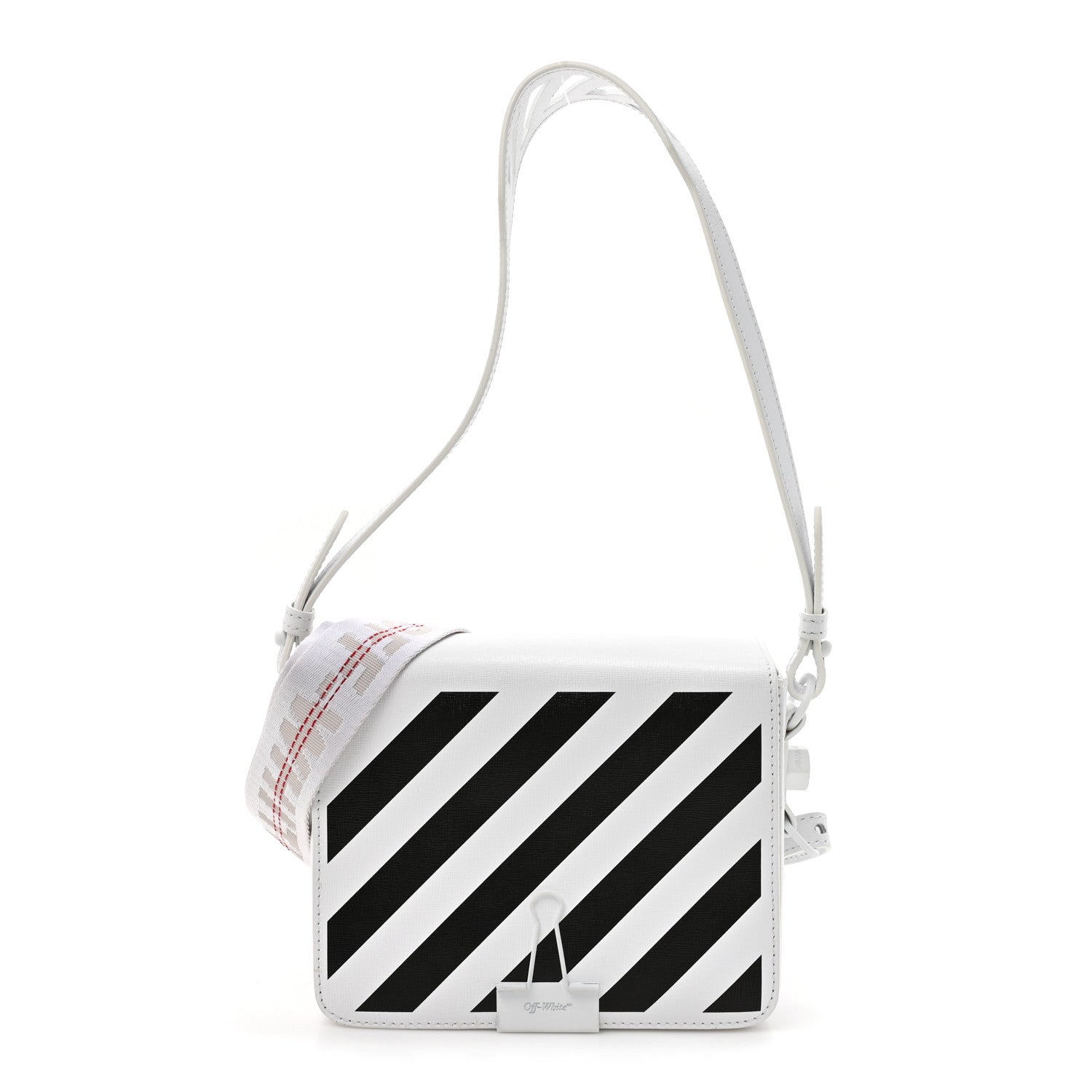Saffiano Striped Mini Diag Binder Clip Bag White Black