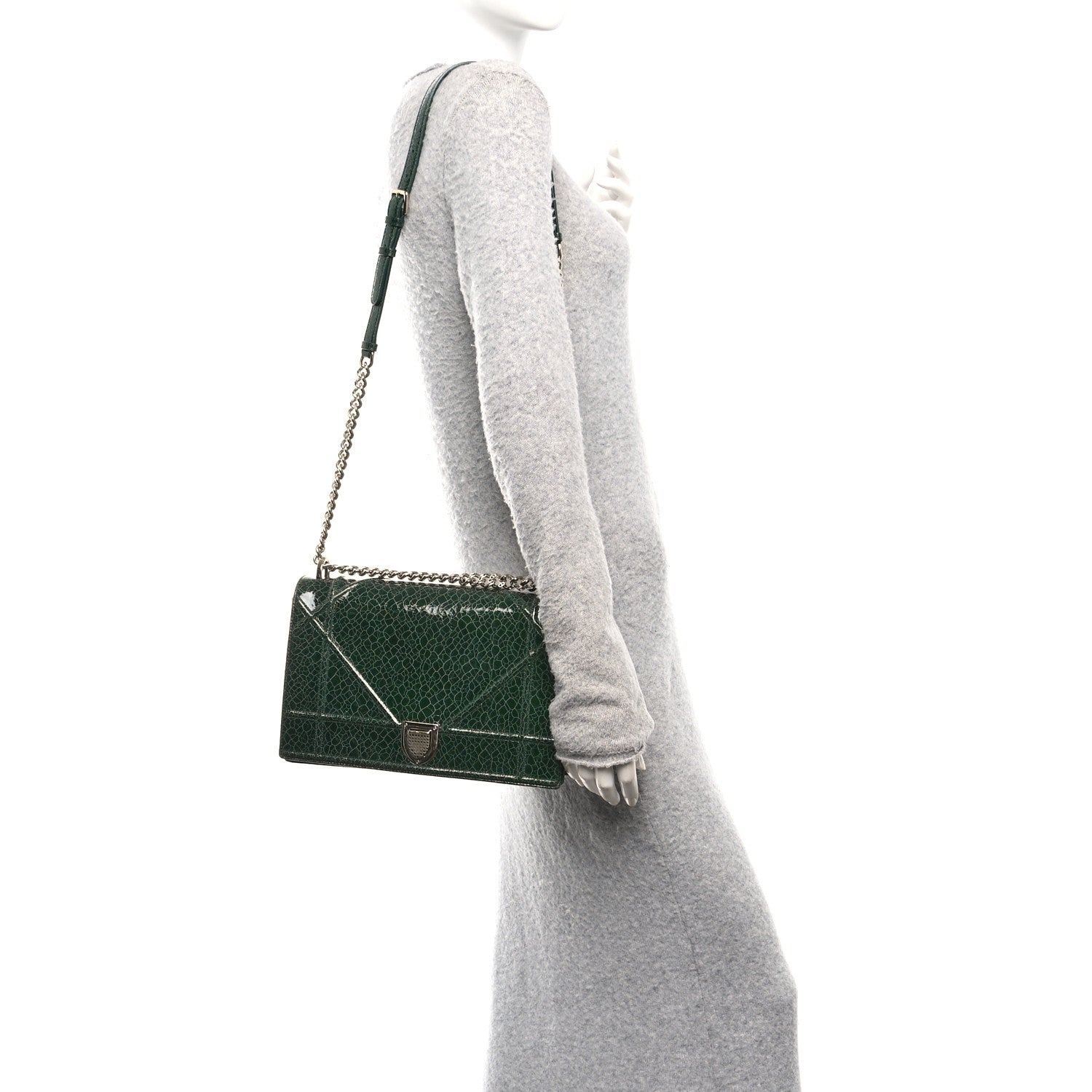 Ceramic Effect Deerskin Large Diorama Flap Bag Malachite Green