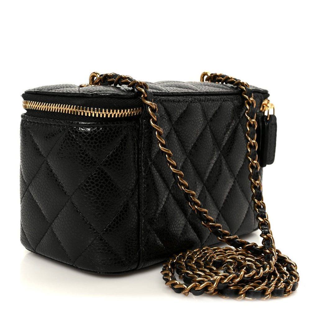 Grained Lambskin Quilted Small Vanity Case With Chain Black