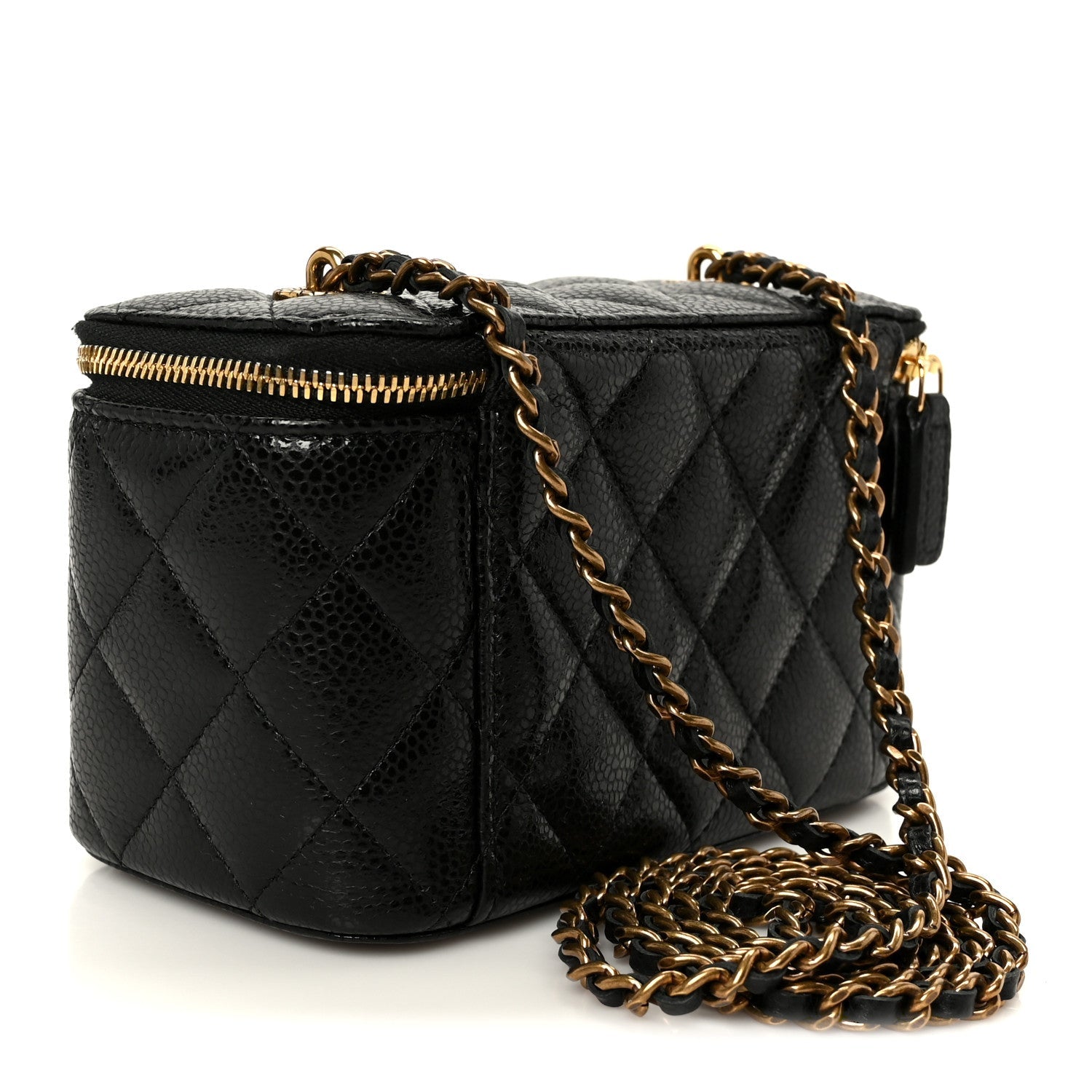 Grained Lambskin Quilted Small Vanity Case With Chain Black