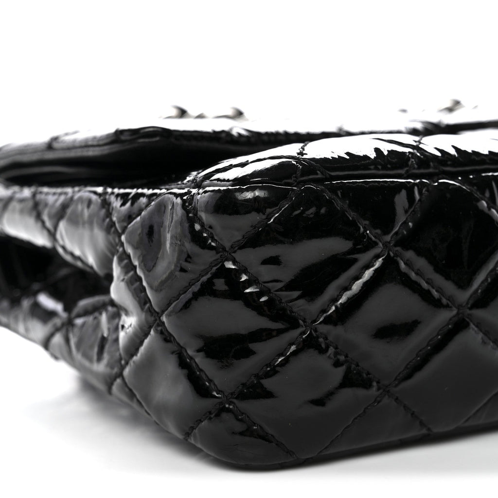 Patent Quilted Medium Double Flap Black