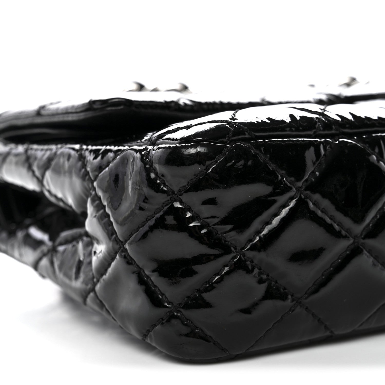 Patent Quilted Medium Double Flap Black