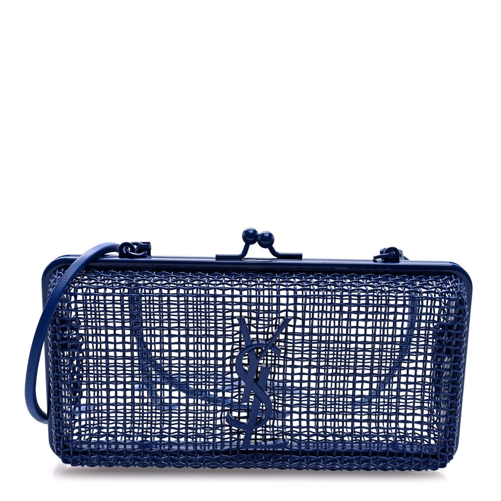 Brass Lambskin Monogram Cassandre Cage Bag Blue Majorelle