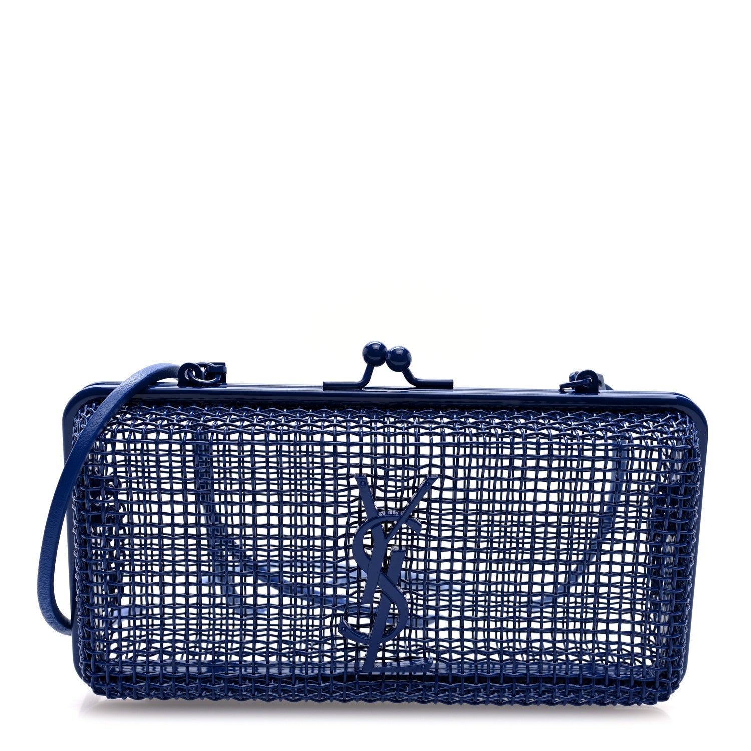 Brass Lambskin Monogram Cassandre Cage Bag Blue Majorelle