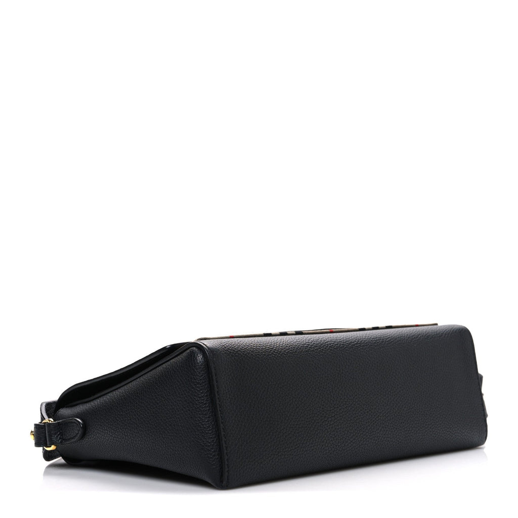 Grainy Calfskin Vintage Check Note Crossbody Bag Black