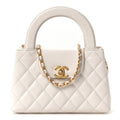 Shiny Aged Calfskin Quilted Nano Kelly Shopper White