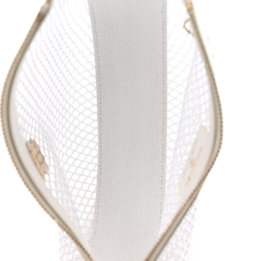 Mesh Shiny Lambskin Chain Hobo White