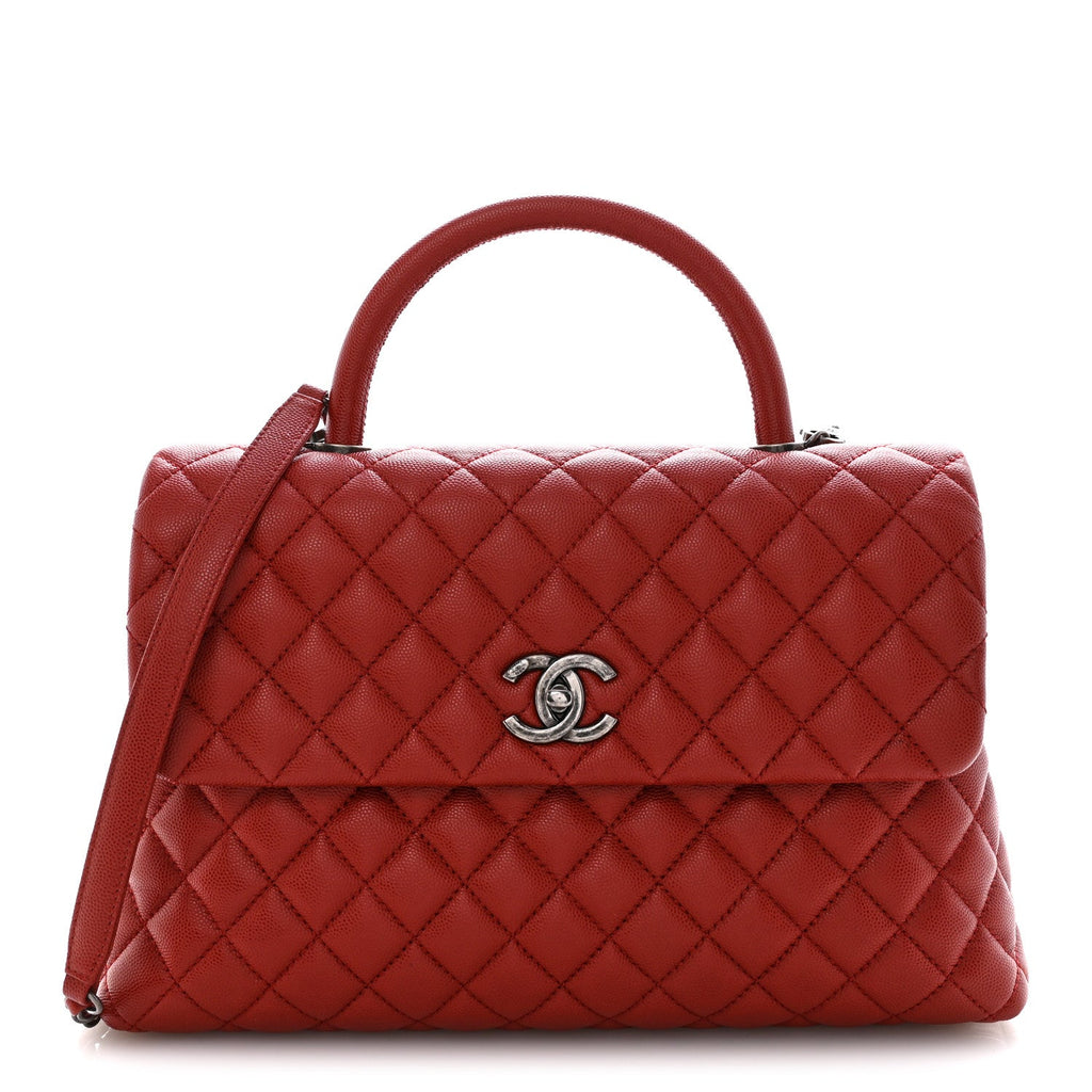 Caviar Quilted Medium Coco Handle Flap Red