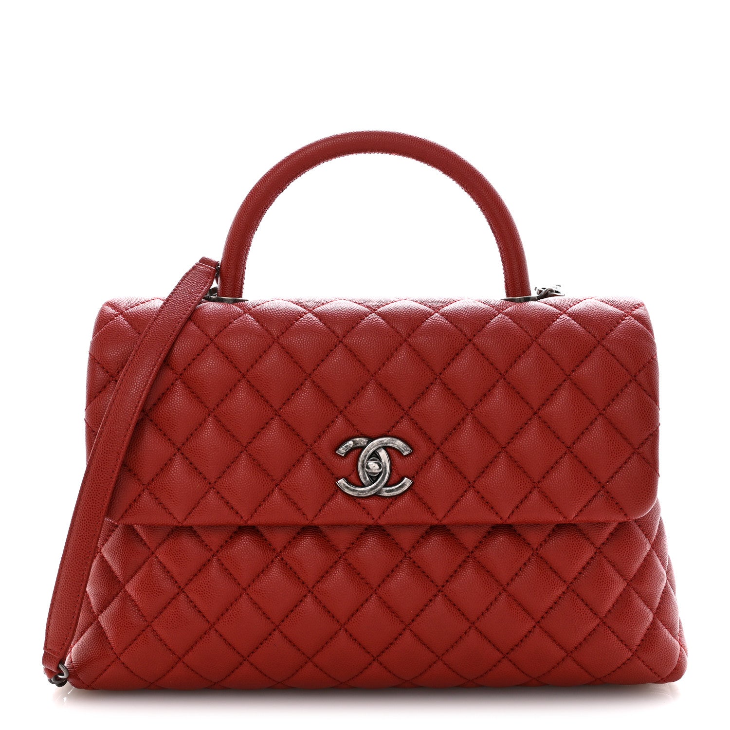 Caviar Quilted Medium Coco Handle Flap Red