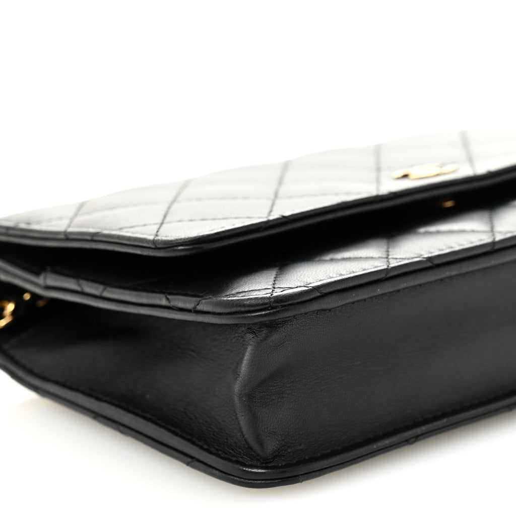 Lambskin Quilted Wallet On Chain WOC Black