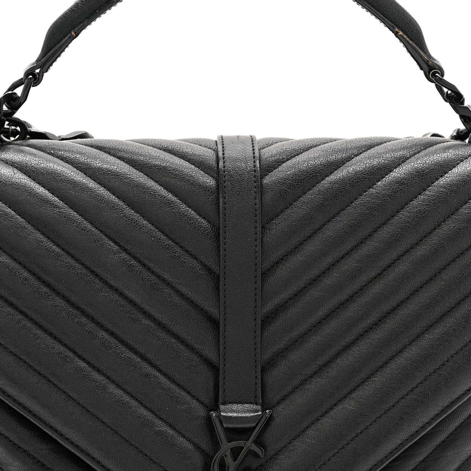 Sheepskin Matelasse Chevron Monogram Monochrome Large College Satchel Black