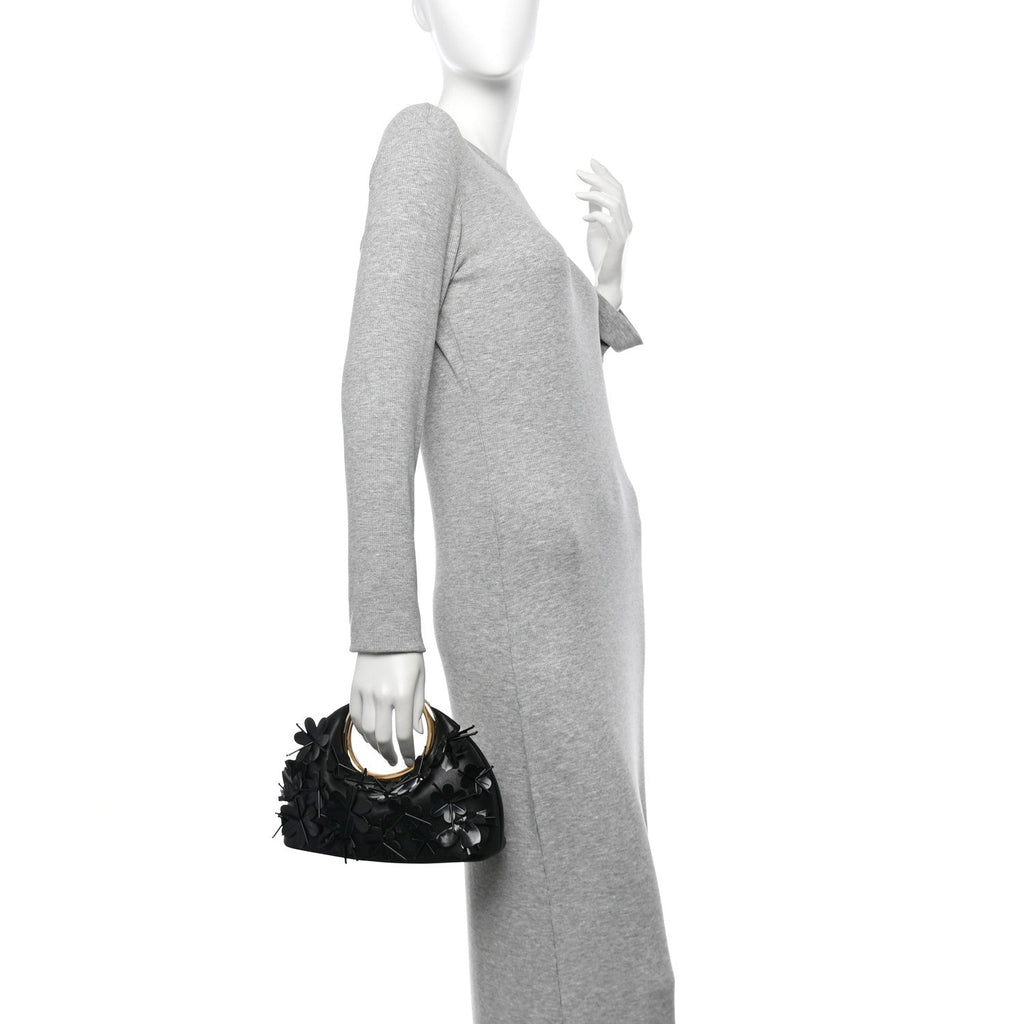 Lambskin Le Petit Calino Brode Ring Top Handle Bag Black