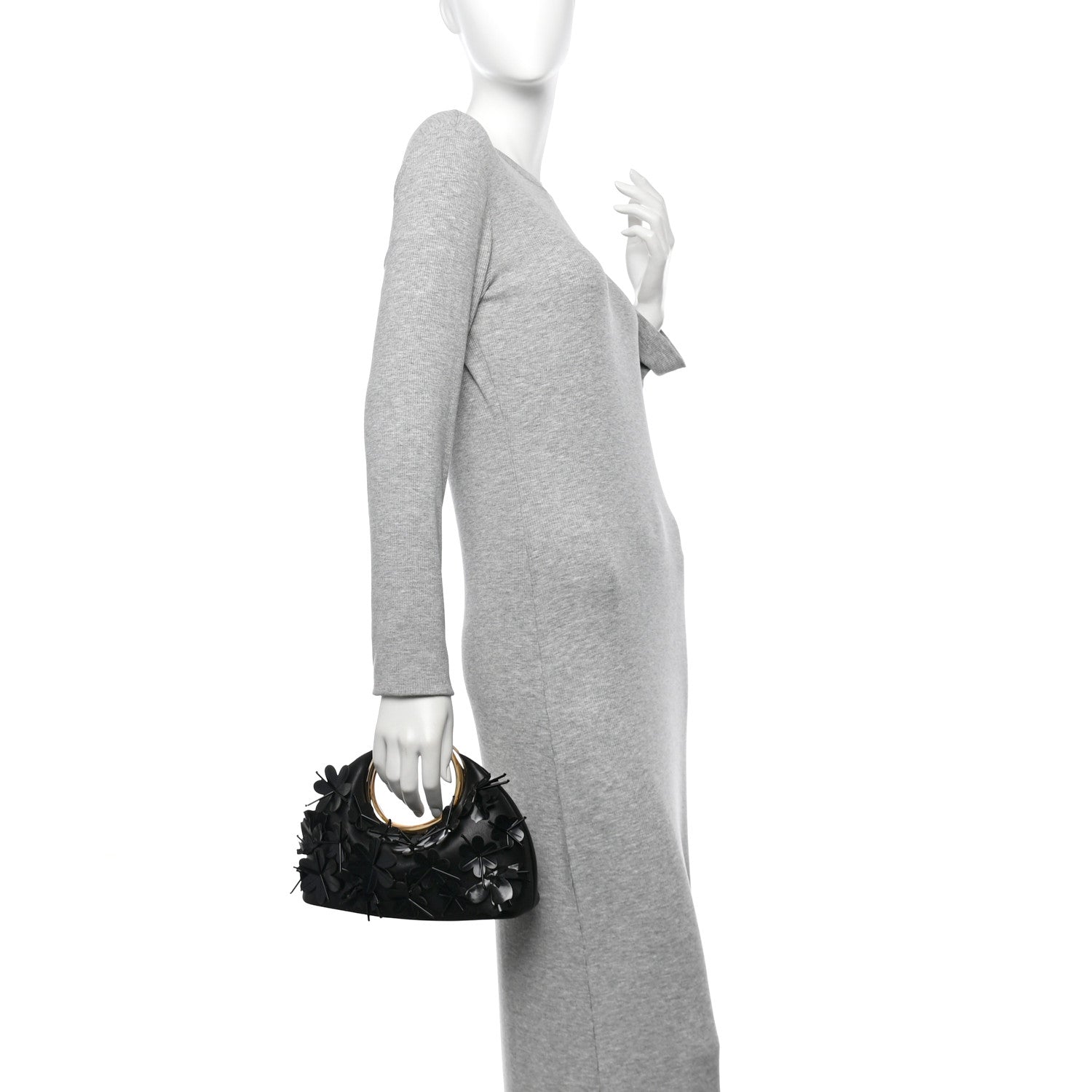 Lambskin Le Petit Calino Brode Ring Top Handle Bag Black