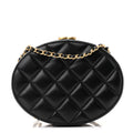 Lambskin Round Clutch With Chain Black