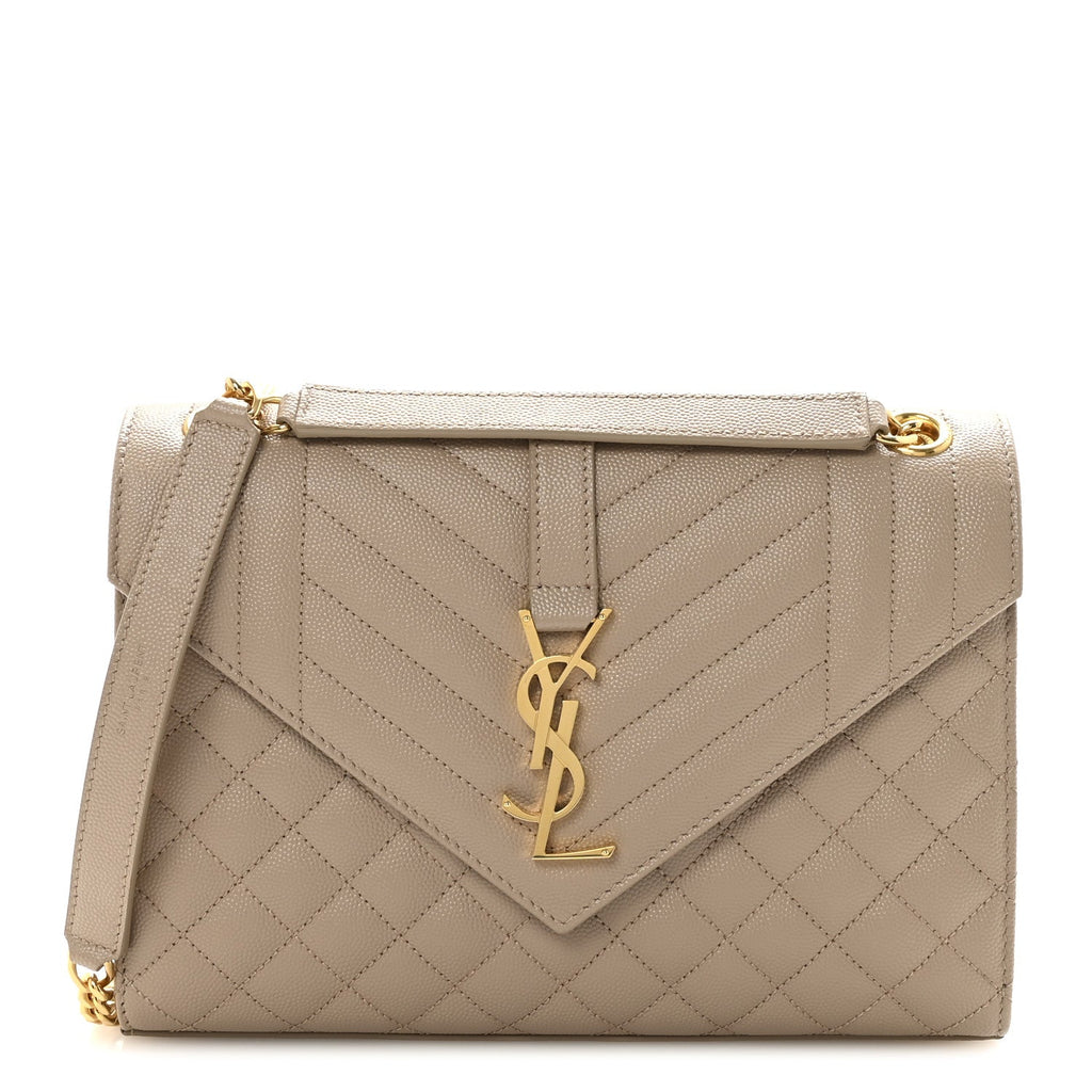 Grain De Poudre Textured Mixed Matelasse Medium Triquilt Monogram Satchel Dark Beige