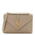 Grain De Poudre Textured Mixed Matelasse Medium Triquilt Monogram Satchel Dark Beige