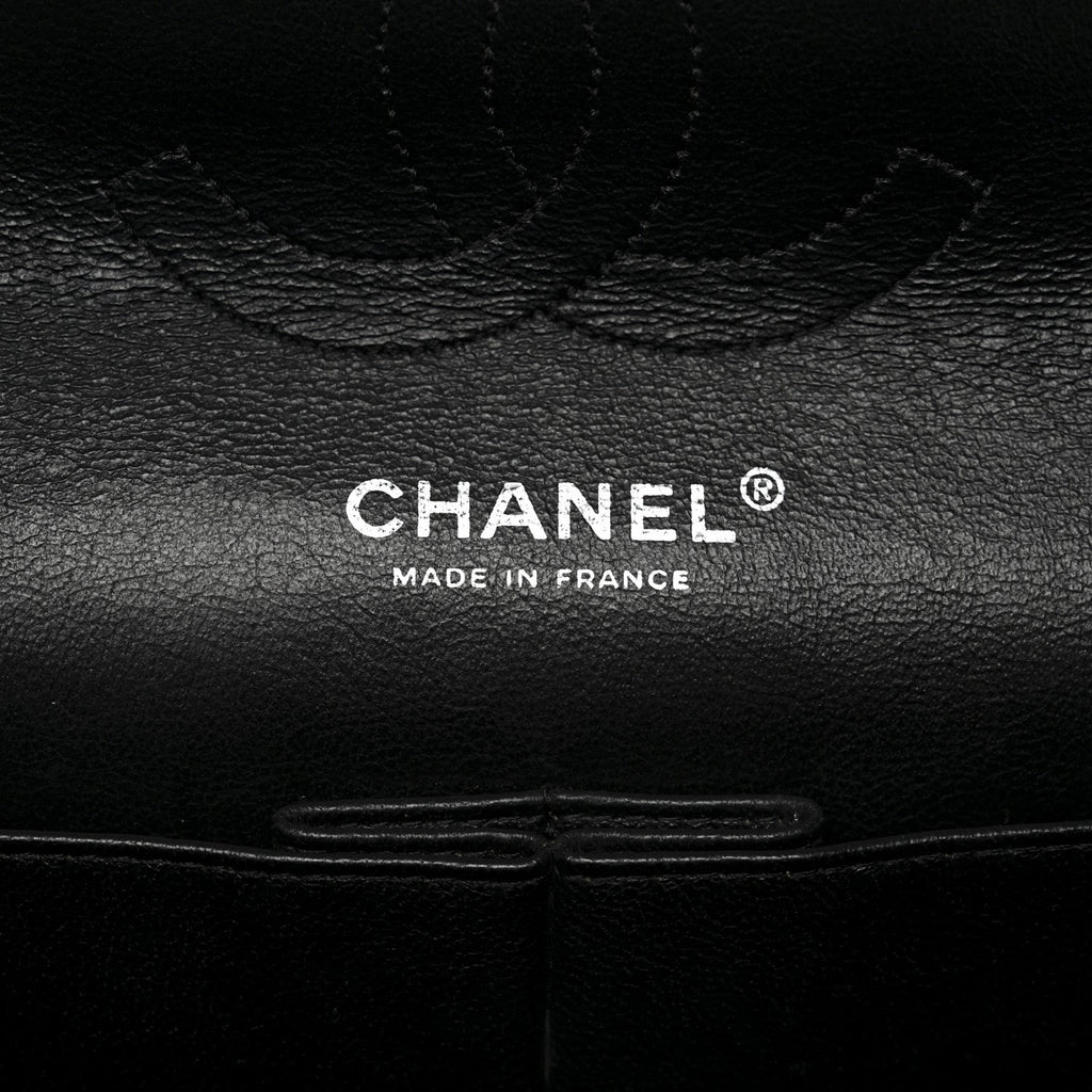 Patent Quilted Medium Double Flap Black