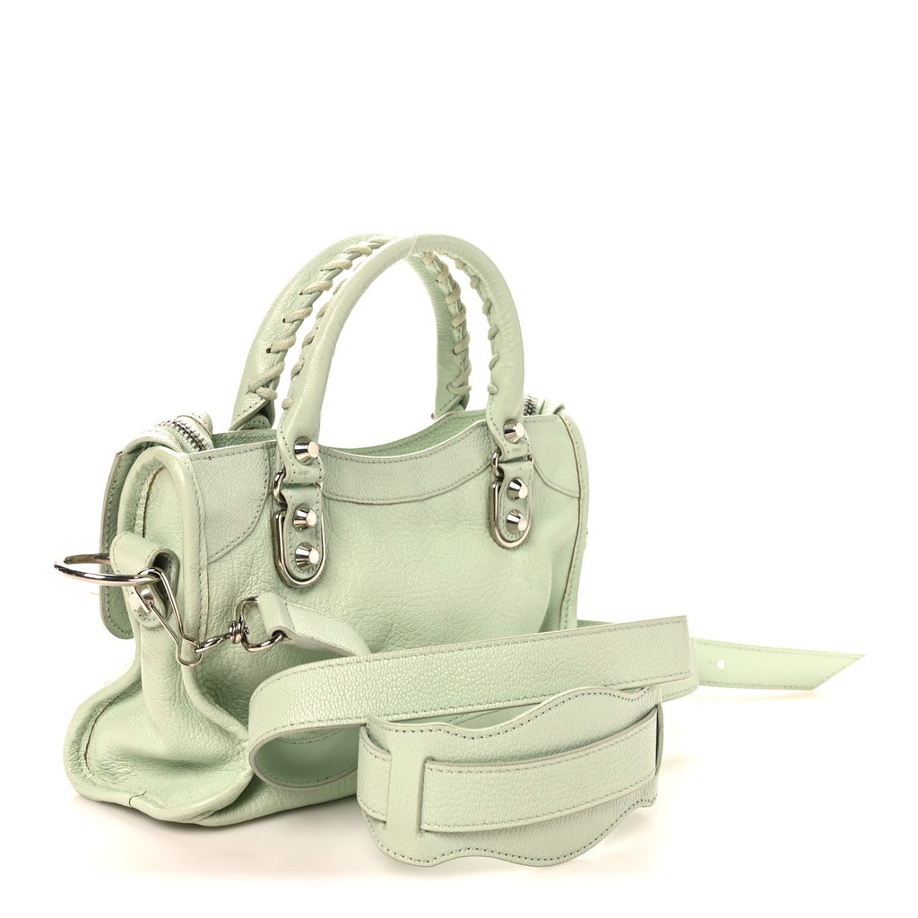 Chevre Silver Metallic Edge Hardware Mini City Vert Anis