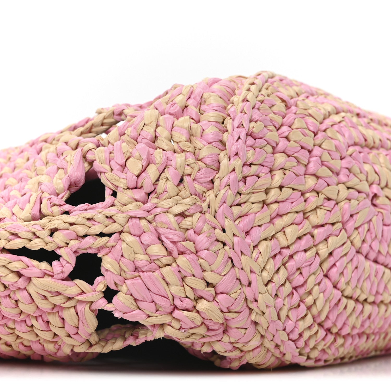 Raffia Effect Braided Small Shopping Bag Beige Pink