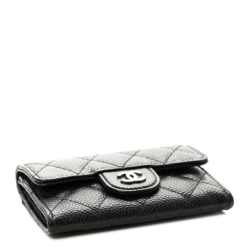 Caviar Quilted Flap  Holder Wallet Black