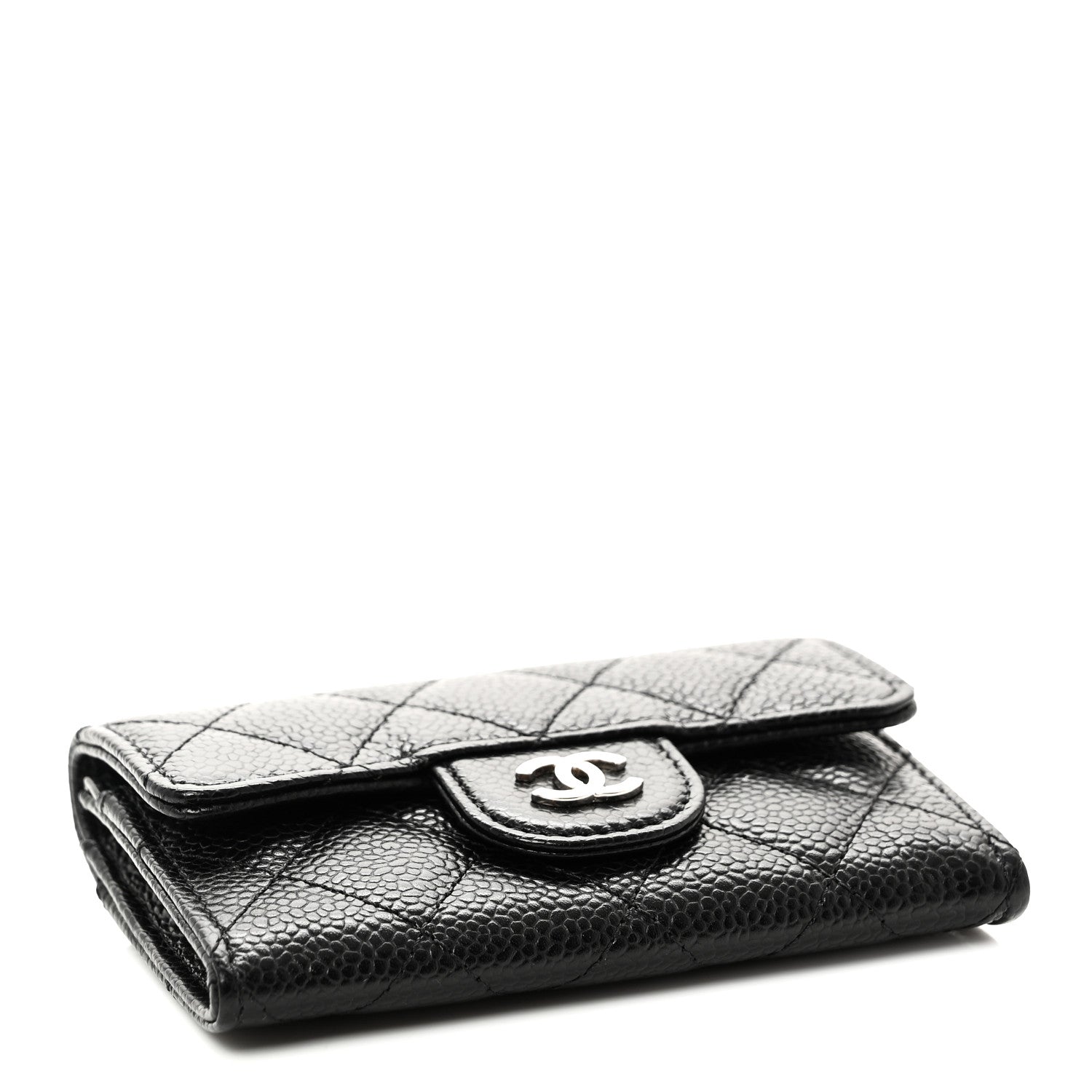 Caviar Quilted Flap  Holder Wallet Black