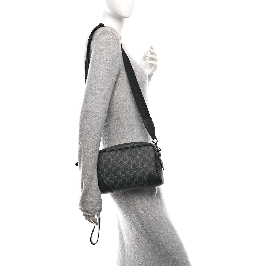 GG Supreme Monogram Textured Calfskin Emblem Small Crossbody Black
