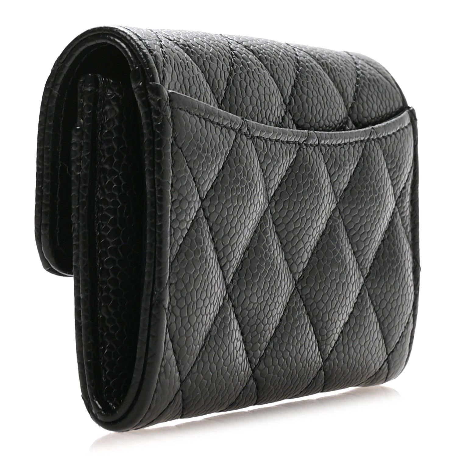Caviar Quilted Flap  Holder Wallet Black