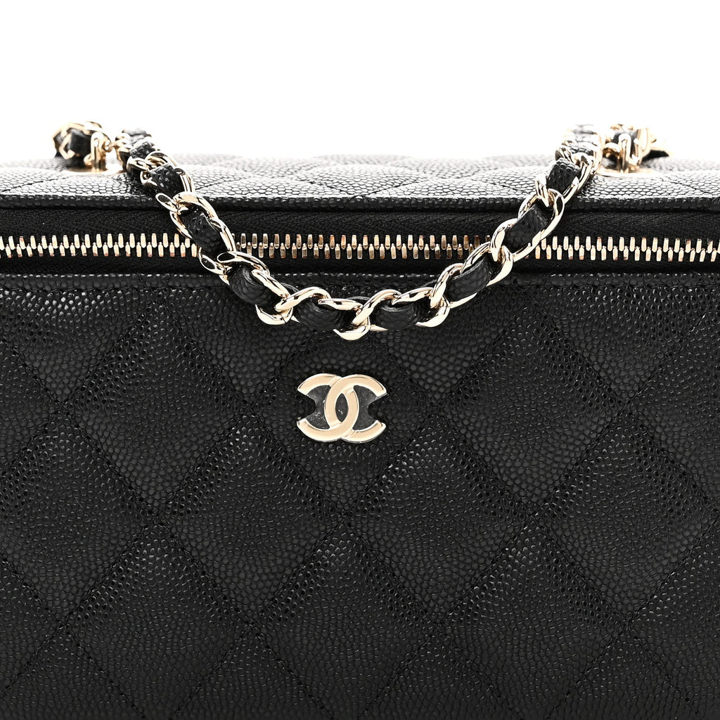Caviar Quilted Small Vanity Case With Chain Black