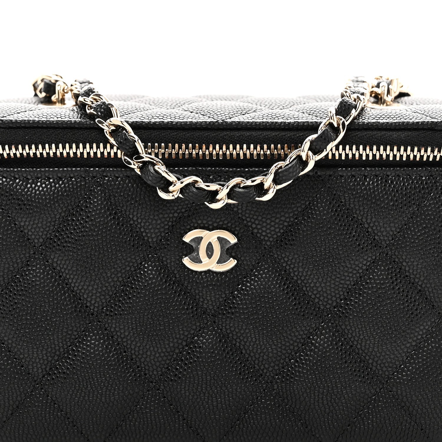 Caviar Quilted Small Vanity Case With Chain Black