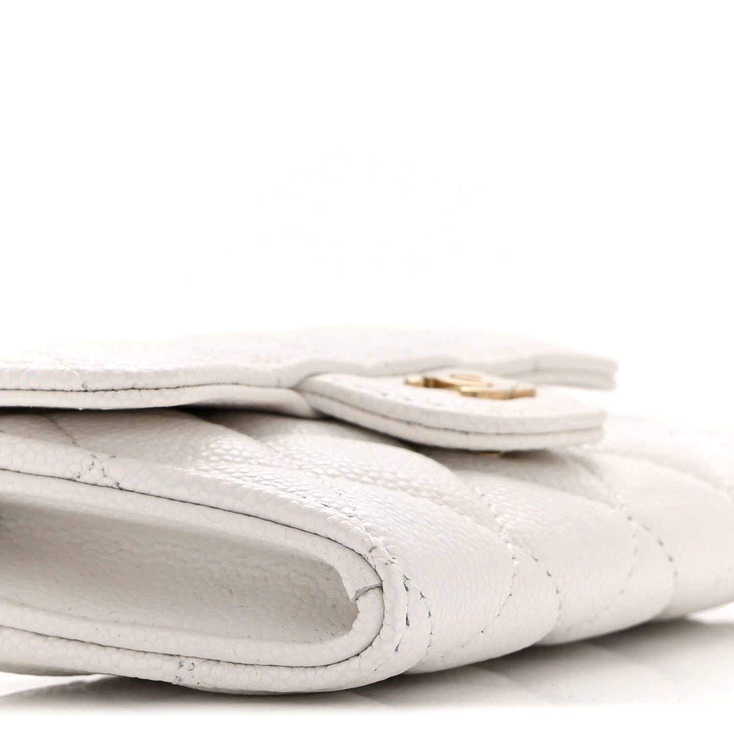 Caviar Quilted Flap  Holder Wallet White