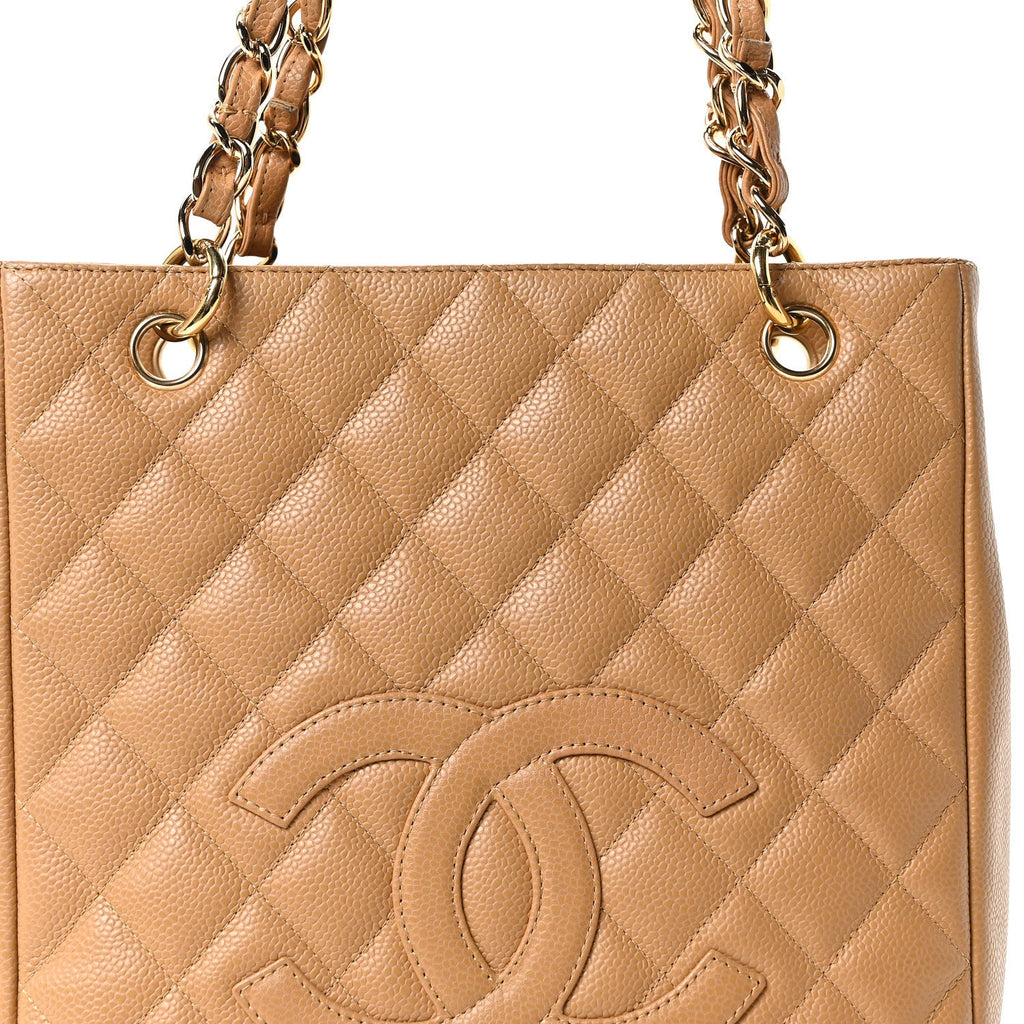 Caviar Quilted Petit Shopping Tote PST Dark Beige