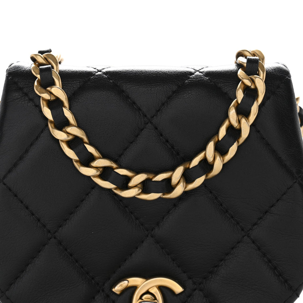 Calfskin Quilted Mini Coco Mail Clutch With Chain Black