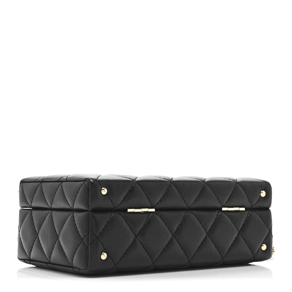 Lambskin Quilted Small CC Top Handle Box Bag Black