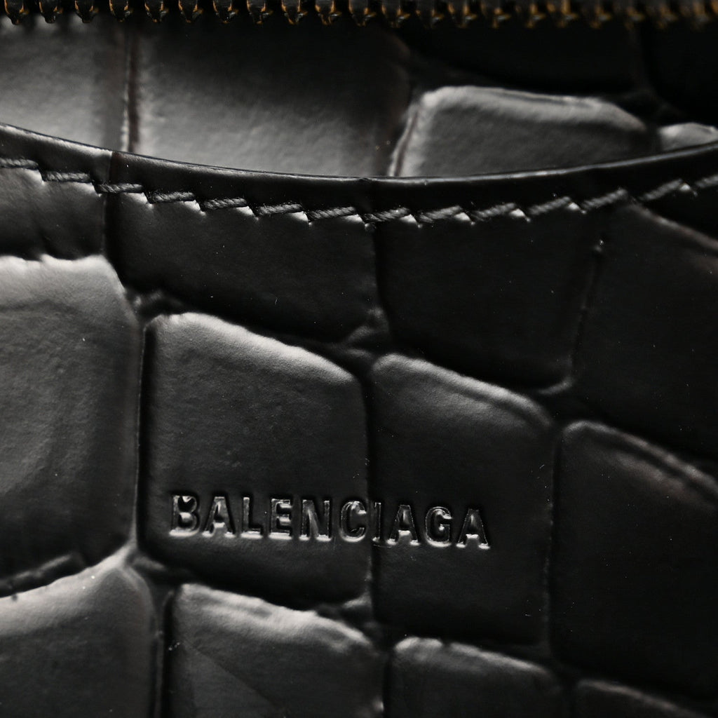 Semi Shiny Calfskin Crocodile Embossed Neo Classic Black Hardware Mini City Black