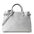 Metallic Grainy Calfskin House Check Medium Banner Tote Silver