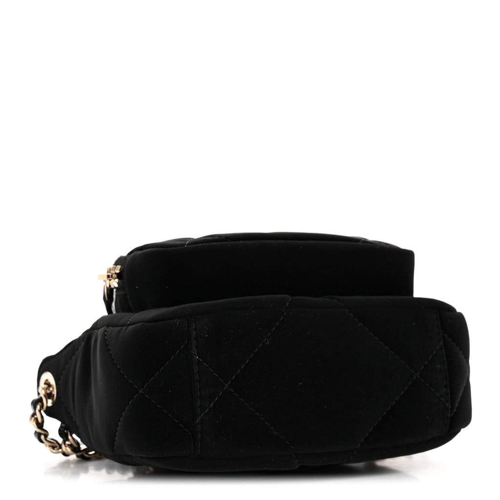 Velvet Effect Nylon Shiny Crumpled Calfskin Mini Quilted Chanel 25 Clutch With Chain Black