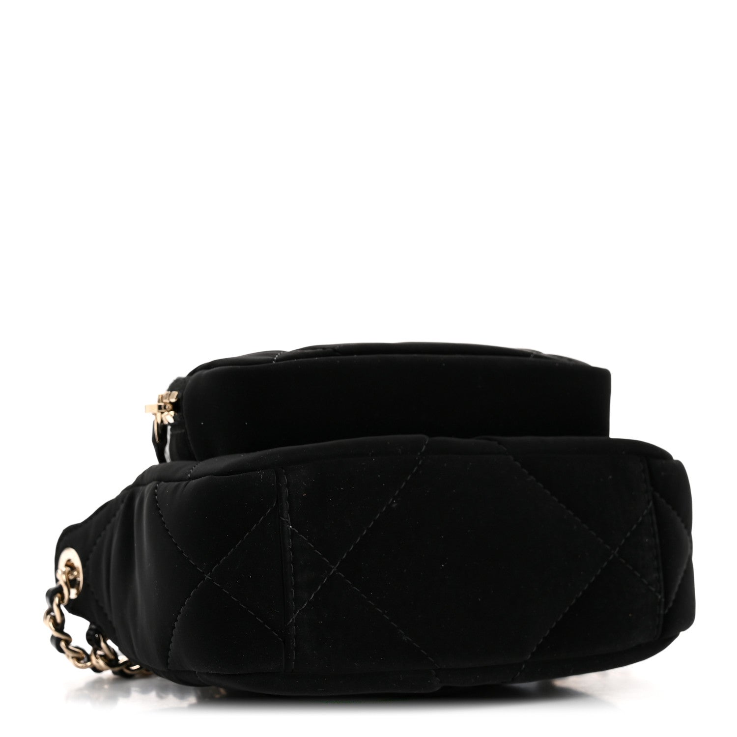 Velvet Effect Nylon Shiny Crumpled Calfskin Mini Quilted Chanel 25 Clutch With Chain Black