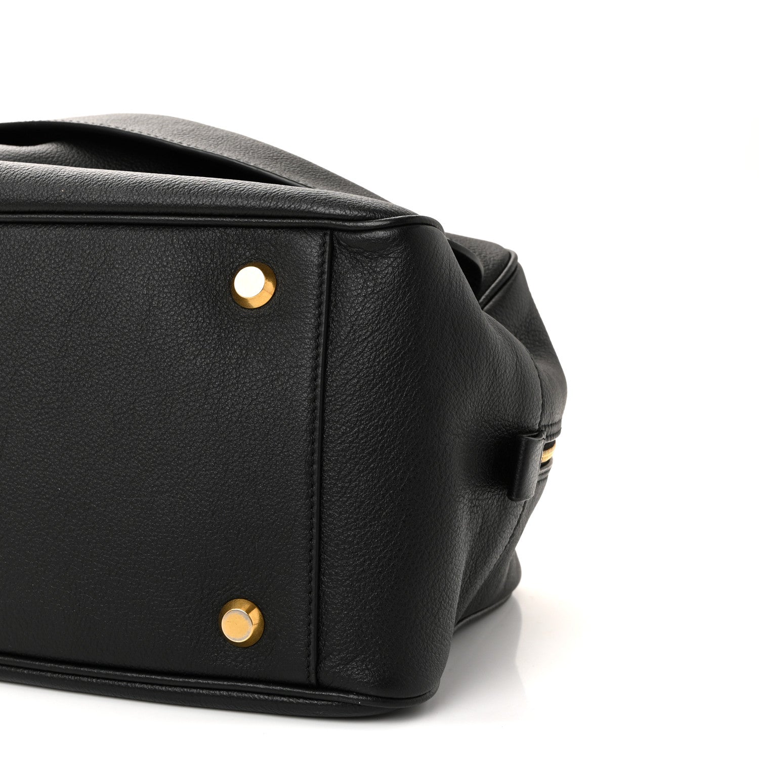 Grained Calfskin Medium Carrie Bowling Bag Black