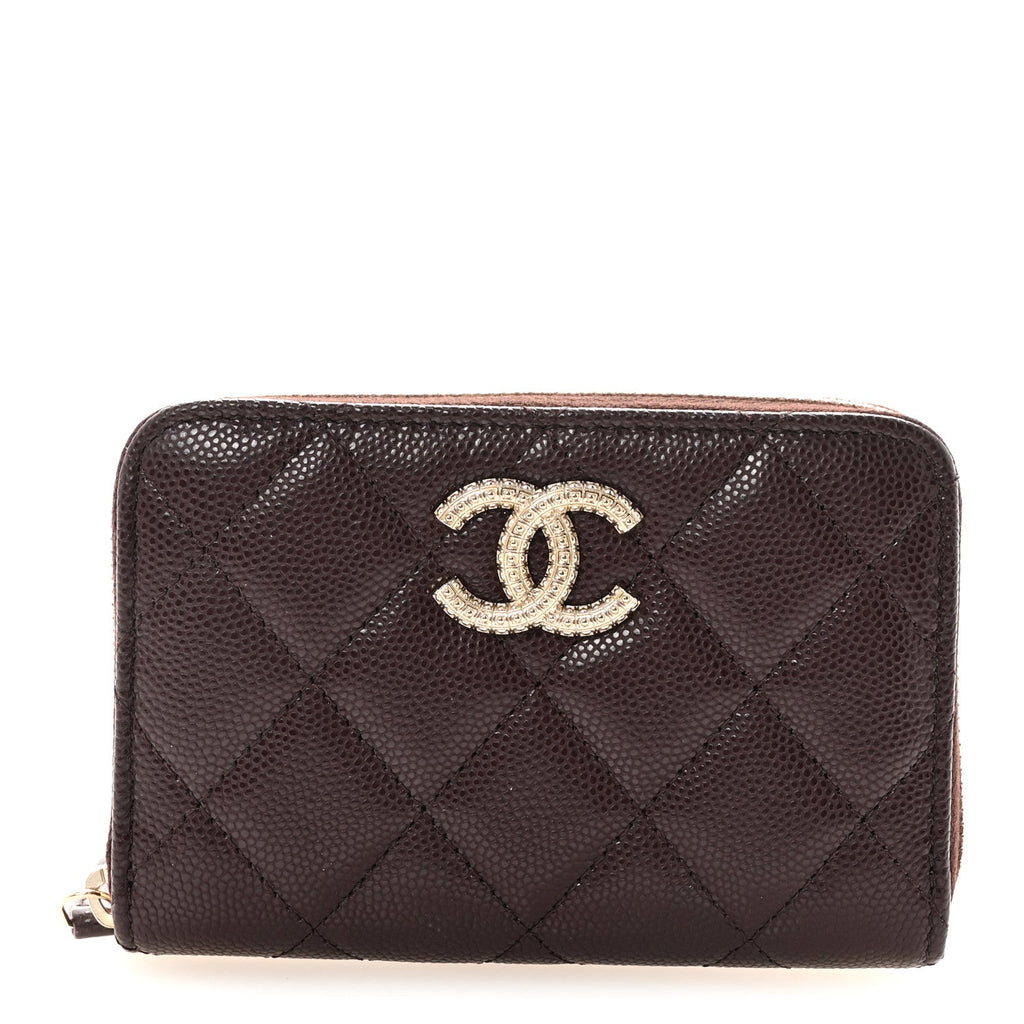 Caviar Quilted Textured CC Zip Around  Holder Burgundy