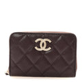 Caviar Quilted Textured CC Zip Around  Holder Burgundy