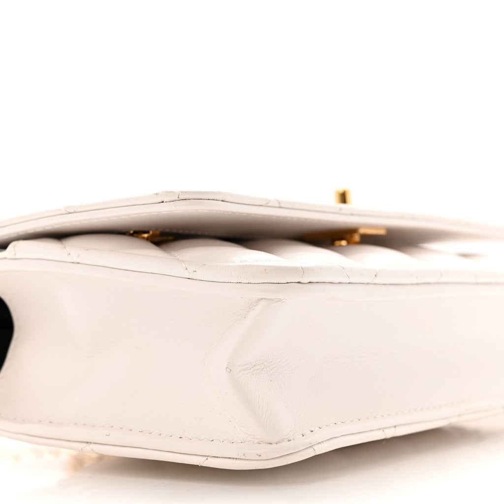 Shiny Crumpled Calfskin Quilted Enamel Heart Wallet On Chain WOC White