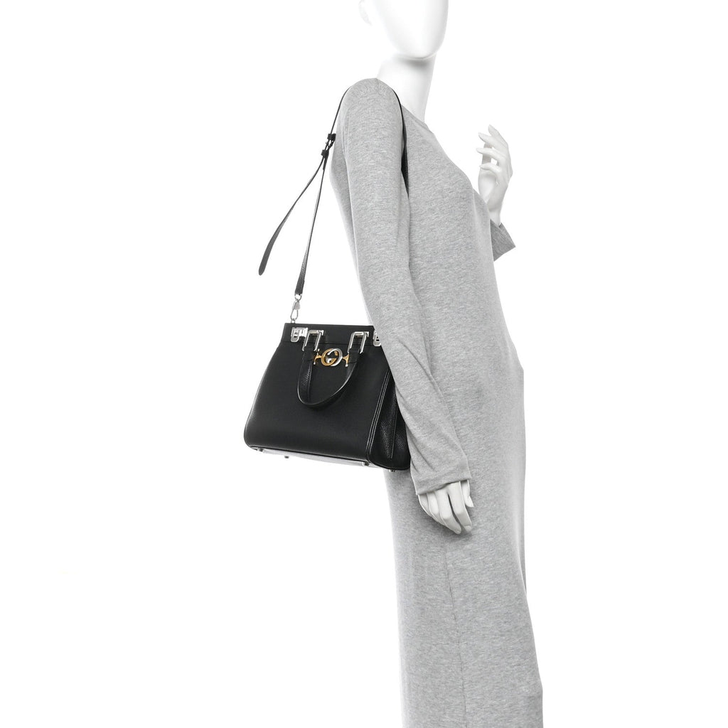 Grainy Calfskin Small Zumi Top Handle Bag Black