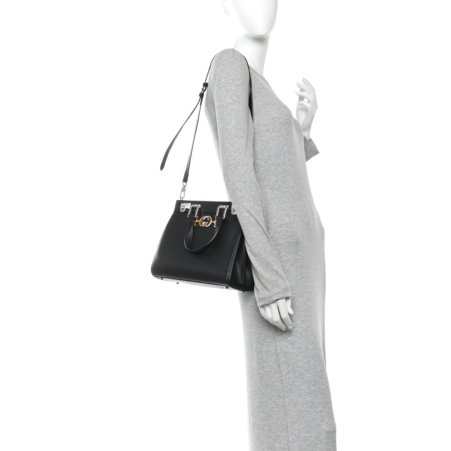 Grainy Calfskin Small Zumi Top Handle Bag Black